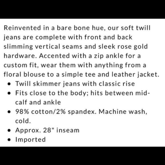 WHBM Skimmer Twill Jean in Bone with Rose Gold Ankle Zip 4 - Picture 16 of 16